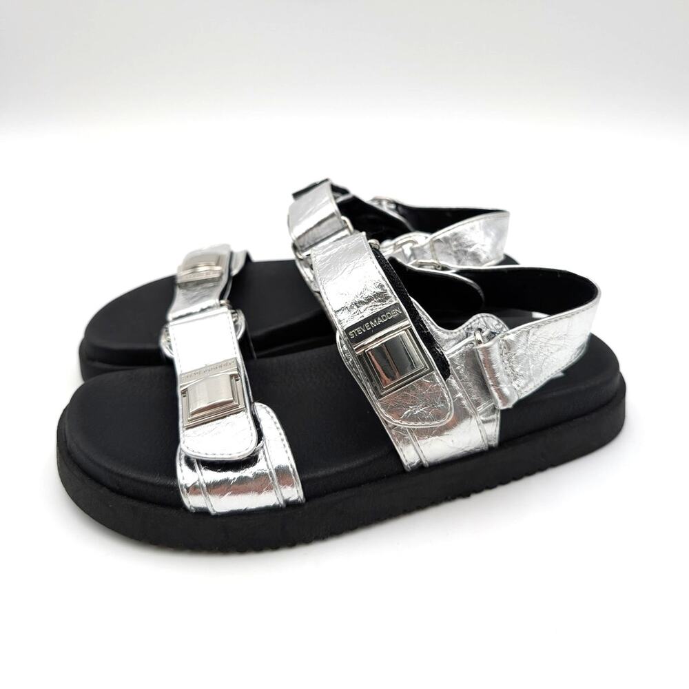 Steve Madden Marnie Slingback Sandal Hook & Loop Women's Silver Size US6.5M EU37